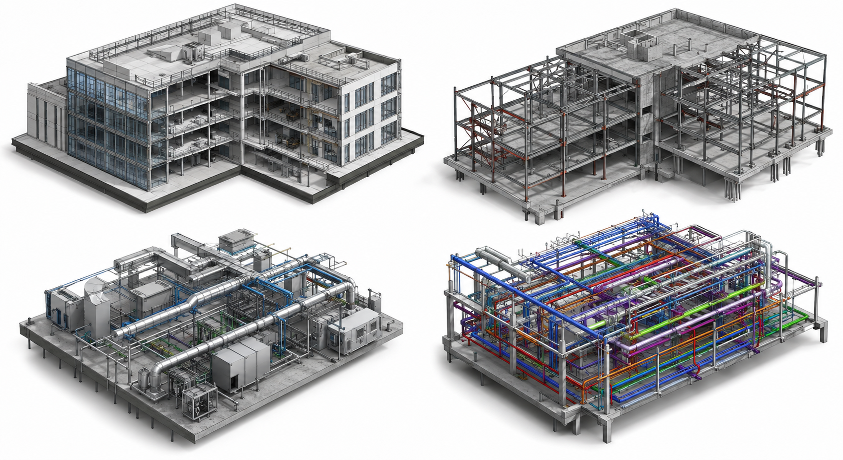 Grid showing architectural, structural, and MEP Revit models