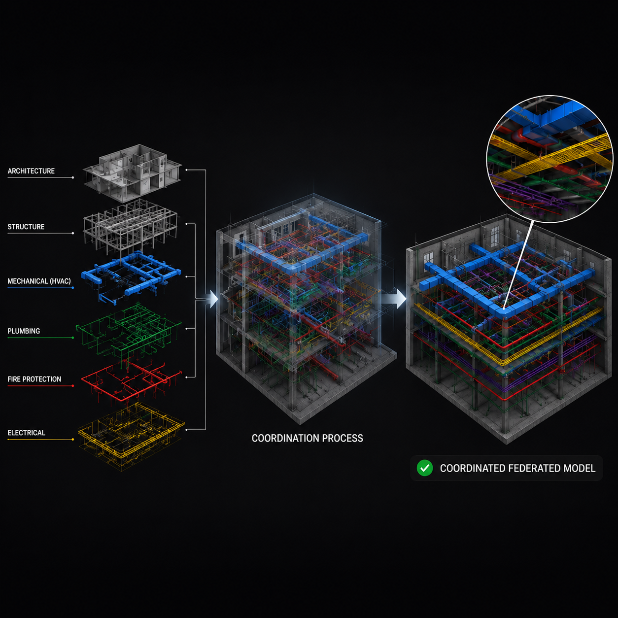 MEP coordination process model layout visualization